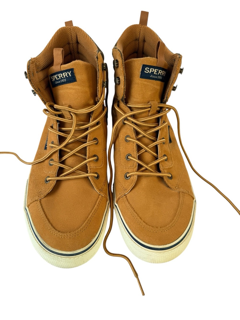 Sperry Waterproof High Top Duck Boots Tan Suede Sneakers Men 12 hiking outdoors